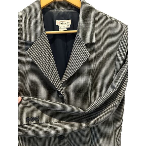 Vintage 90s Talbots 100% Wool Houndstooth Blazer Size 14 MadeinUSA DarkAcademia - Picture 3 of 7